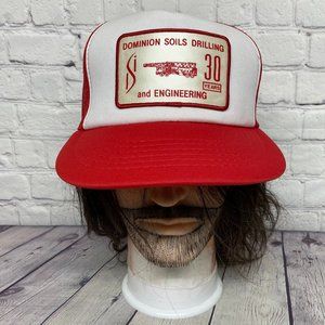 Vintage Trucker Hat Mesh Cap Snapback White Red Dominion Soils Drilling and Eng